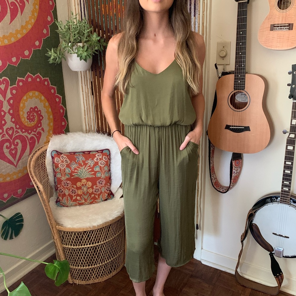 Olive Green Satin Jumpsuit